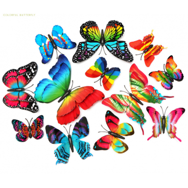 Butterfly Wall Decals, Colorful PVC Replica Butterfly Wall Stickers (3D,Double Layer,1 set=12pcs)